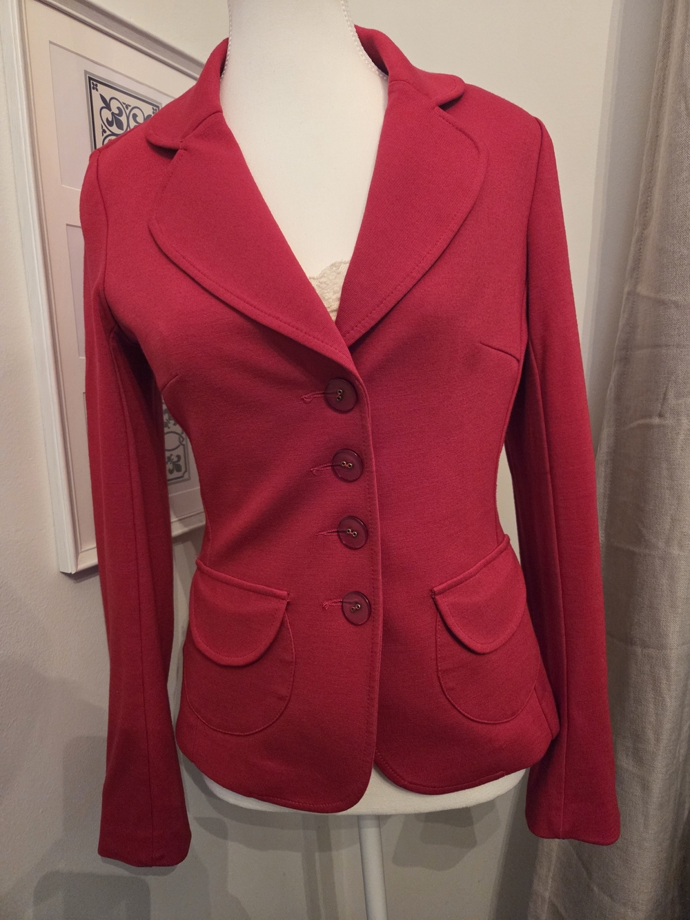 Y2K Le Chateau Red Fitted Wide Lapel Whimsical Ruched Back Blazer